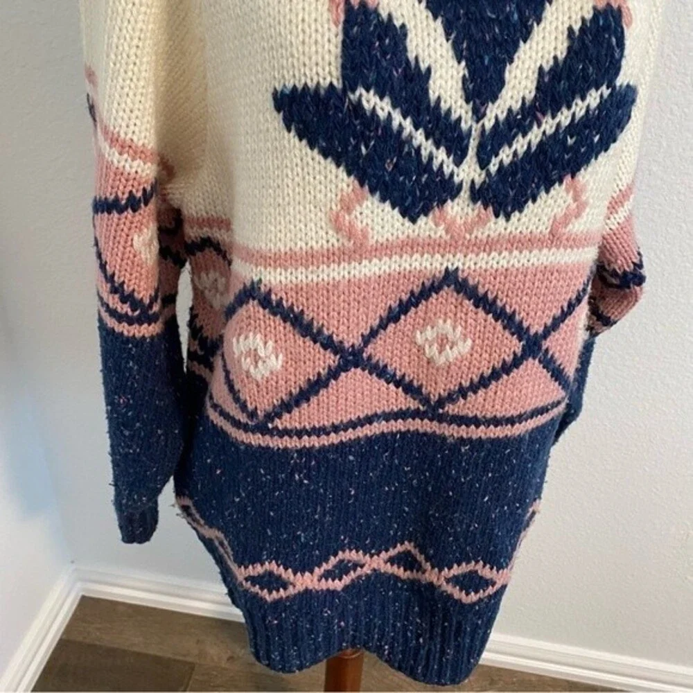 FaBE Vintage Sweater Navy Pink Cream Ski Winter Diamond Snowflake Design Size S